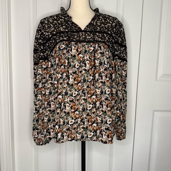 Ava James Floral Boho long sleeve flowy fall colors Boxy Blouse size Medium - Picture 1 of 10